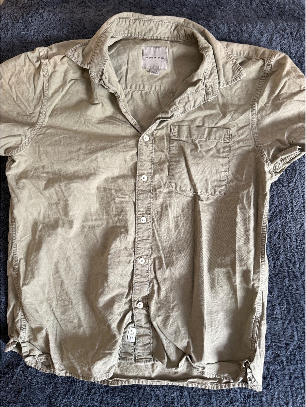 American Eagle Men's Short Sleeve Button-Up Shirt Medium Beige
